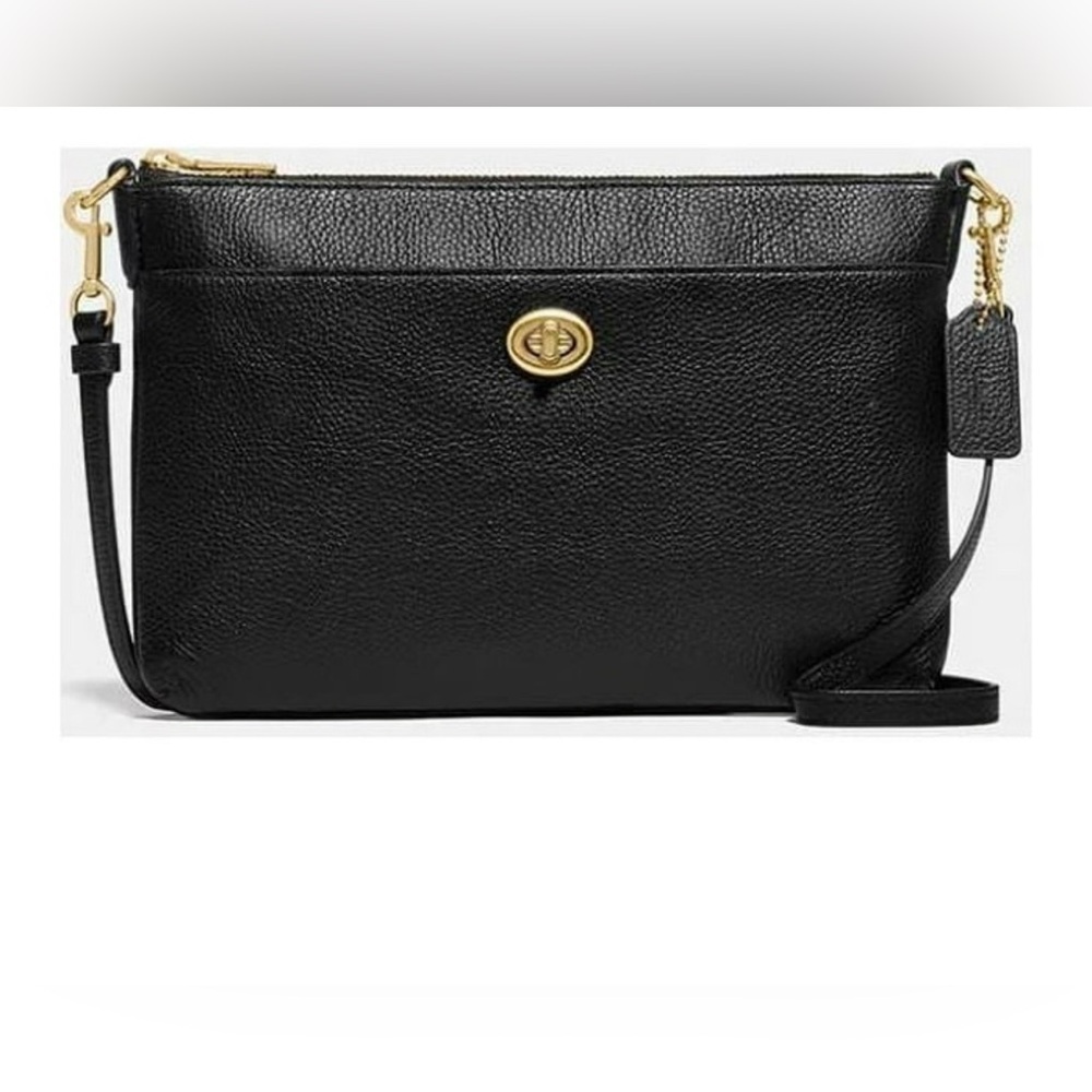 COACH Crossbody Bag C3376-GDBLK Polly Polished Pebble Leather Black AUTHENTIC - Picture 1 of 12